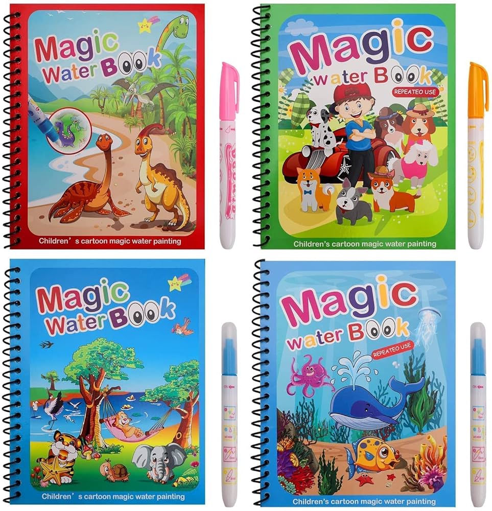 Reusable Magic Water Painting Book  (Of 6 Books Pack + 6 Pens)