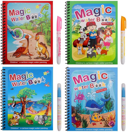 Reusable Magic Water Painting Book  (Of 6 Books Pack + 6 Pens)