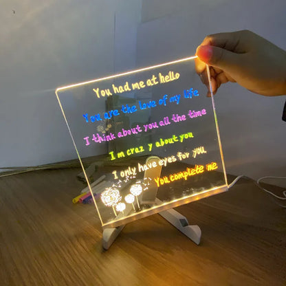 3d Acrylic LED Message Board, LED Message Board With Pen, led writing board, Acrylic Dry Erase Board With Pen & Stand for Note/Message