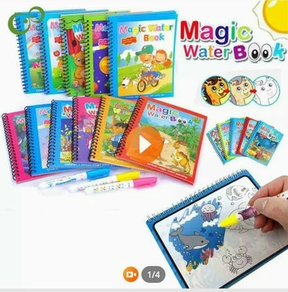 Reusable Magic Water Painting Book  (Of 6 Books Pack + 6 Pens)